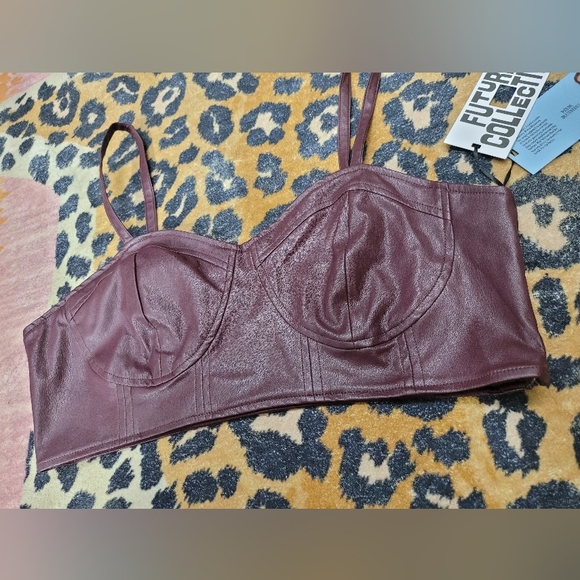 Burgundy Bralette, Faux Leather - Picture 6 of 6